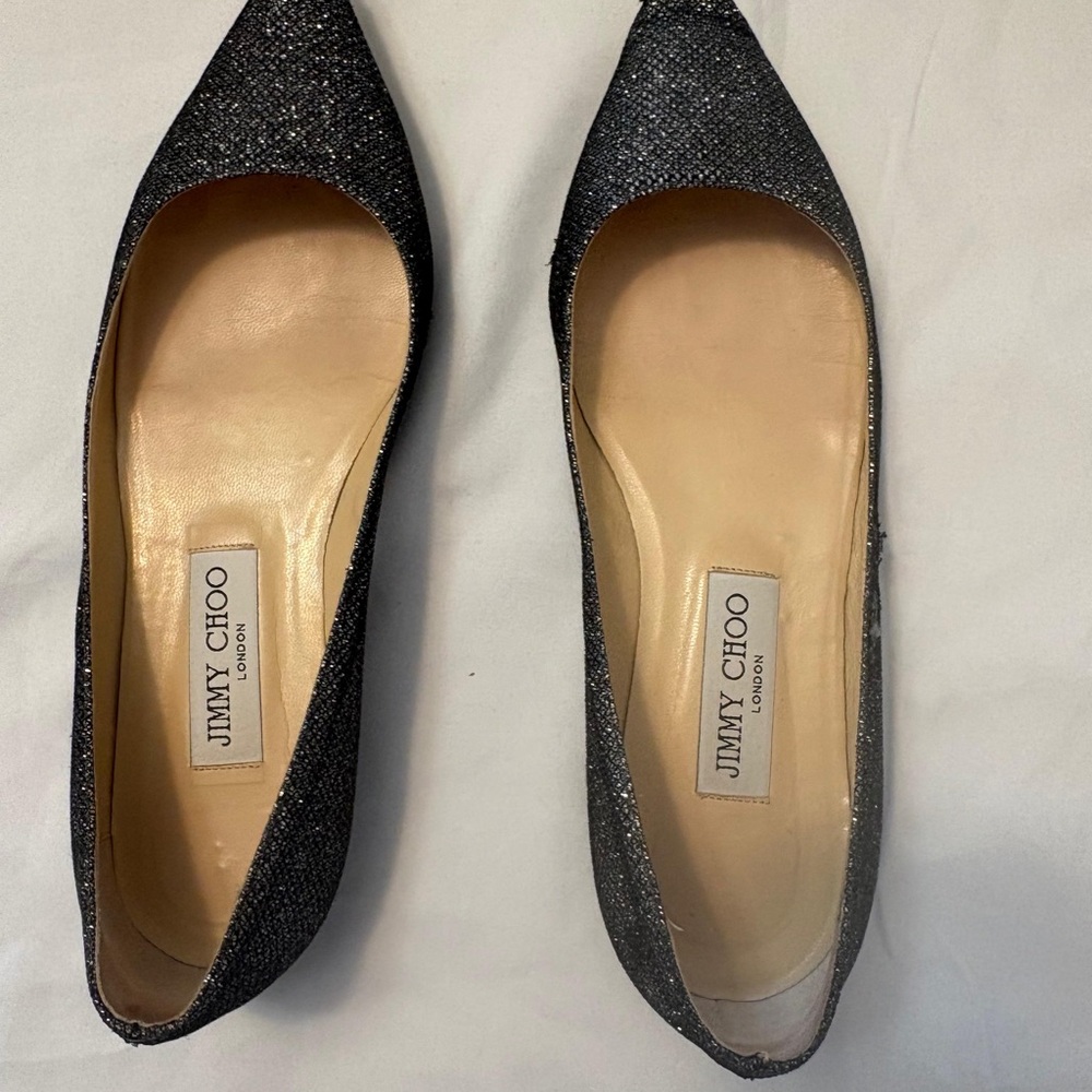 Jimmy Choo Black Sparkle Flats - Picture 2 of 4